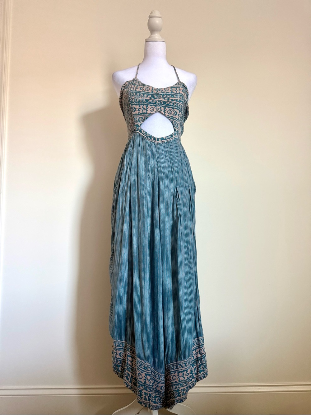 Free People Teal crystal Bay halter romper size large
